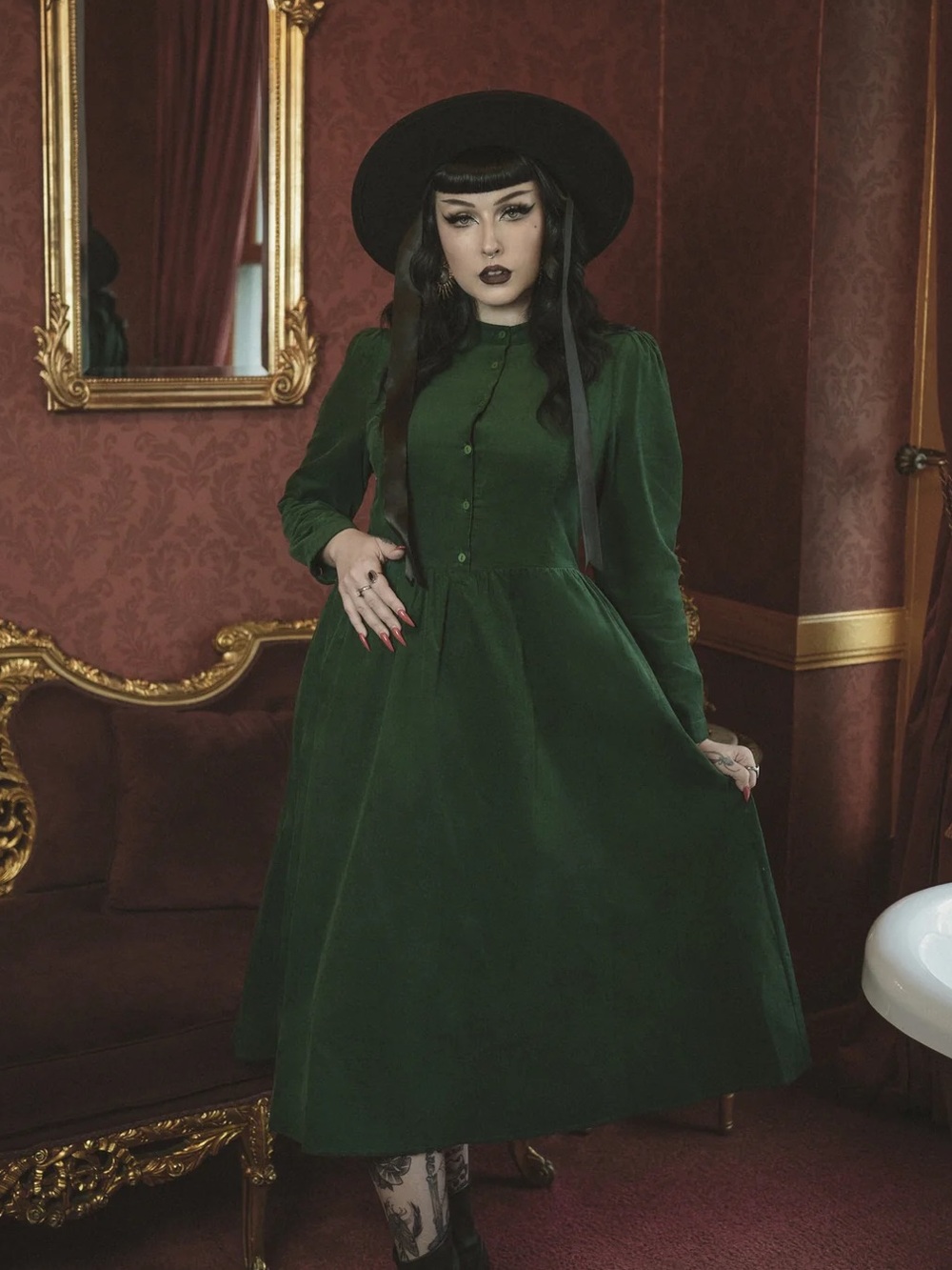 Lively Ghosts Regions Beyond Corduroy Green Dress